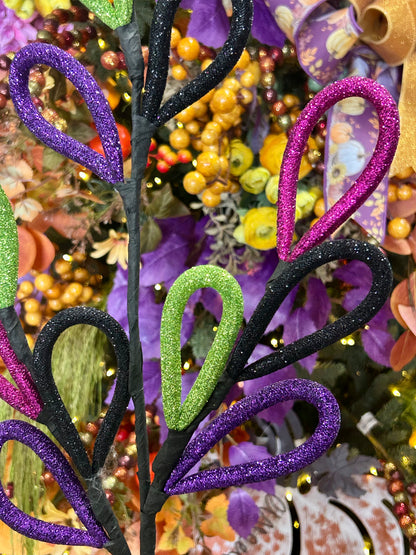 27 Inch Black Purple Lime And Hot Pink Glitter Oval Loops Spray