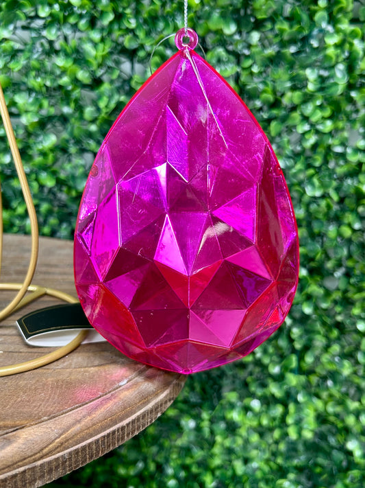 6 Inch Hot Pink Acrylic Rain Drop Diamond Ornament