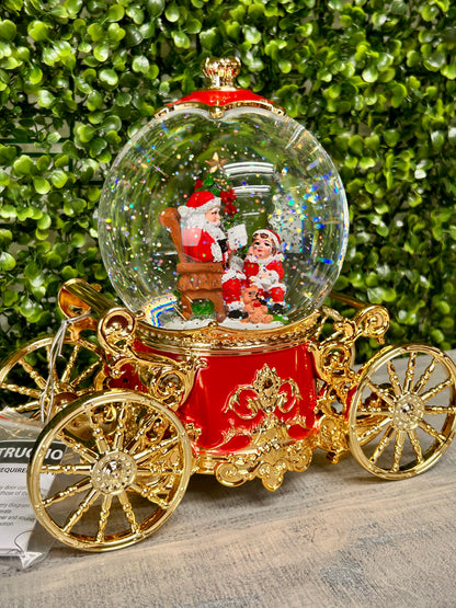 7.8 Inch Lighted Musical Spinning Water Globe Carriage With Rotating Figurine