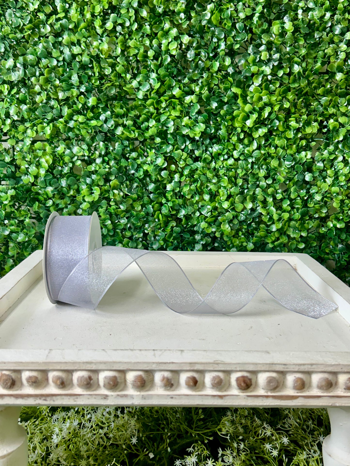 1.5 Inch By 25 Yard Silver Snow Organza Unwired Ribbon