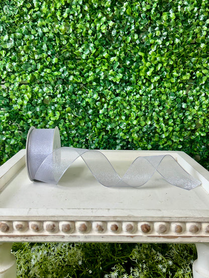 1.5 Inch By 25 Yard Silver Snow Organza Unwired Ribbon