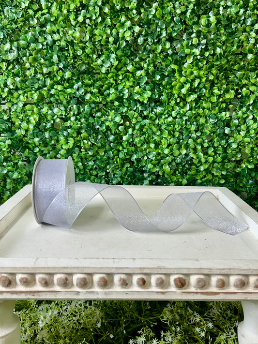 1.5 Inch By 25 Yard Silver Snow Organza Unwired Ribbon