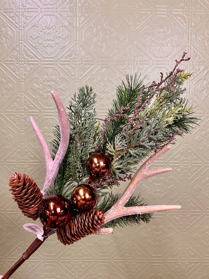22 Inch Brown And Green Antler Cone Pine Spray