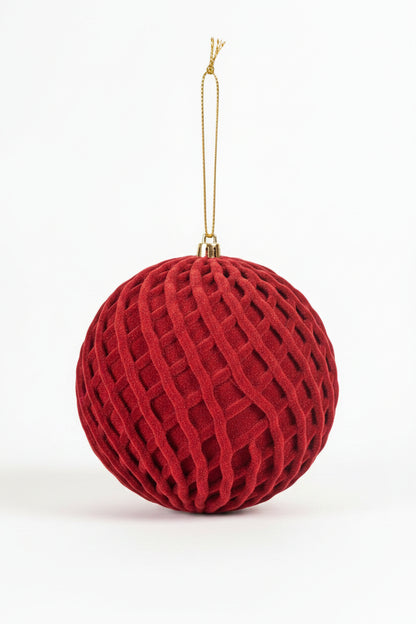 5 Inch Burgundy Flocked Ball Ornament