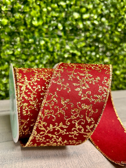 2.5 Inch By 10 Yard Wine And Gold Ribbon