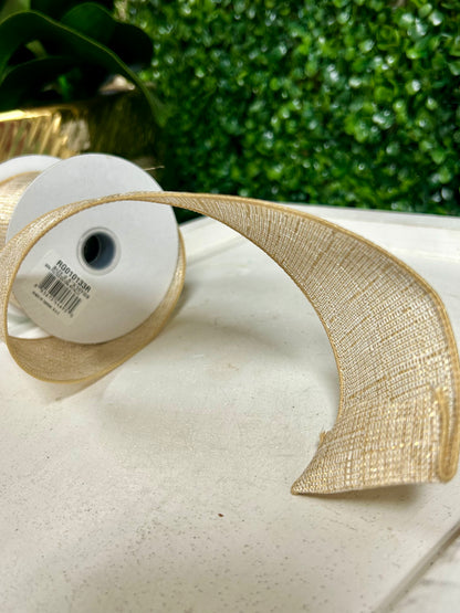 2.5 Inch By 10 Yard Cream And Gold Metallic Royal Burlap Ribbon