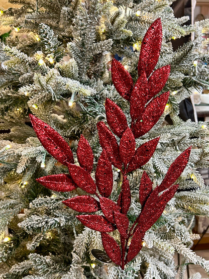 29 Inch Burgundy Glitter Bay Leaf Spray