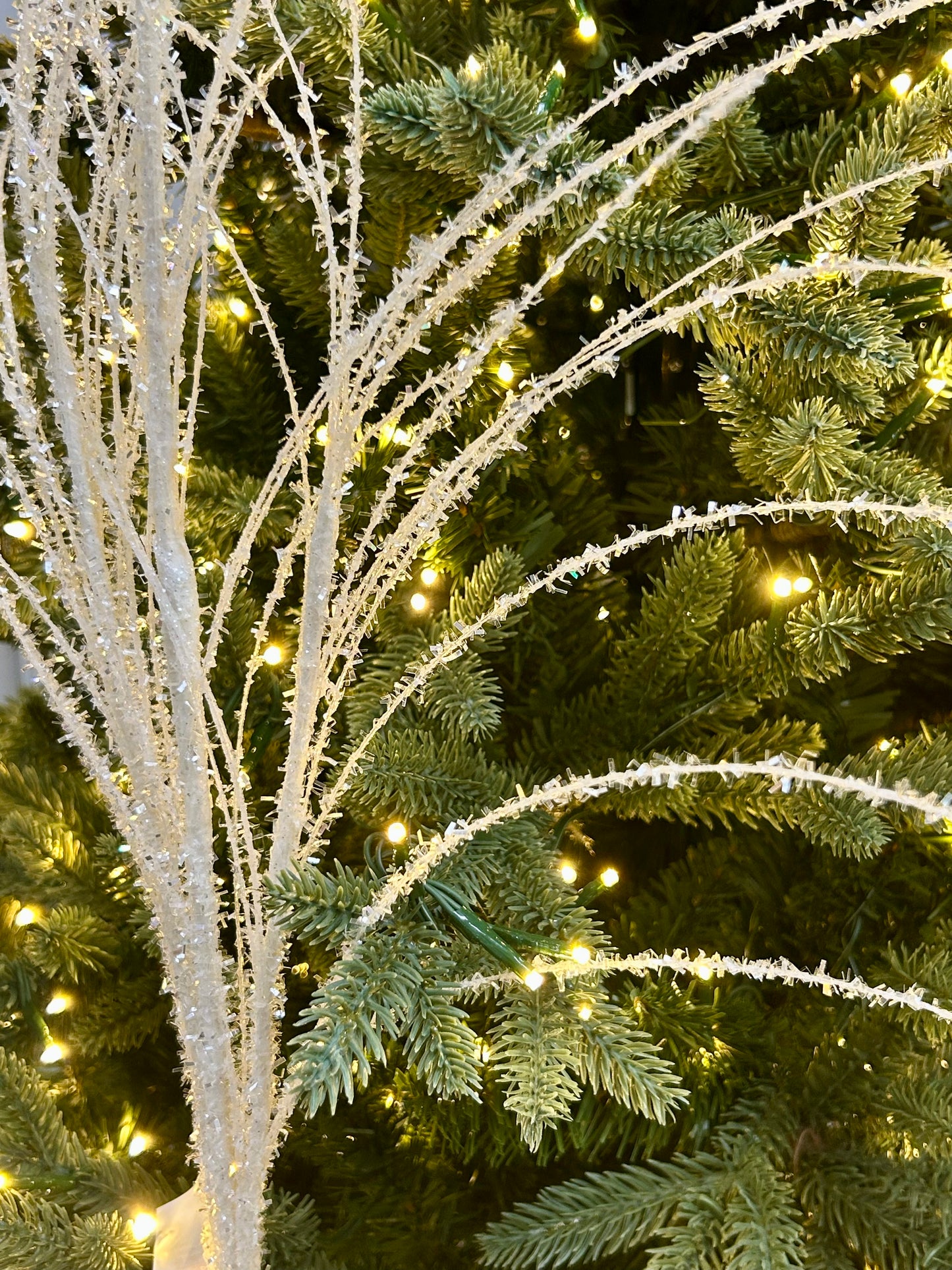 32 Inch White Glitter Pine Spray