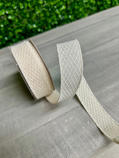 7/8 Inch By 10 Yard Cream And White Mini Harlequin Ribbon