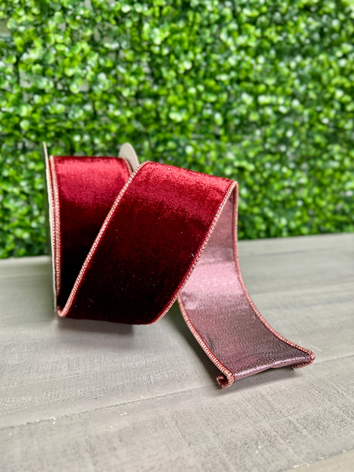 John Mark 2.5 Inch By 10 Yard Fused Burgundy Velvet Metallic Dupioni Backing Ribbon