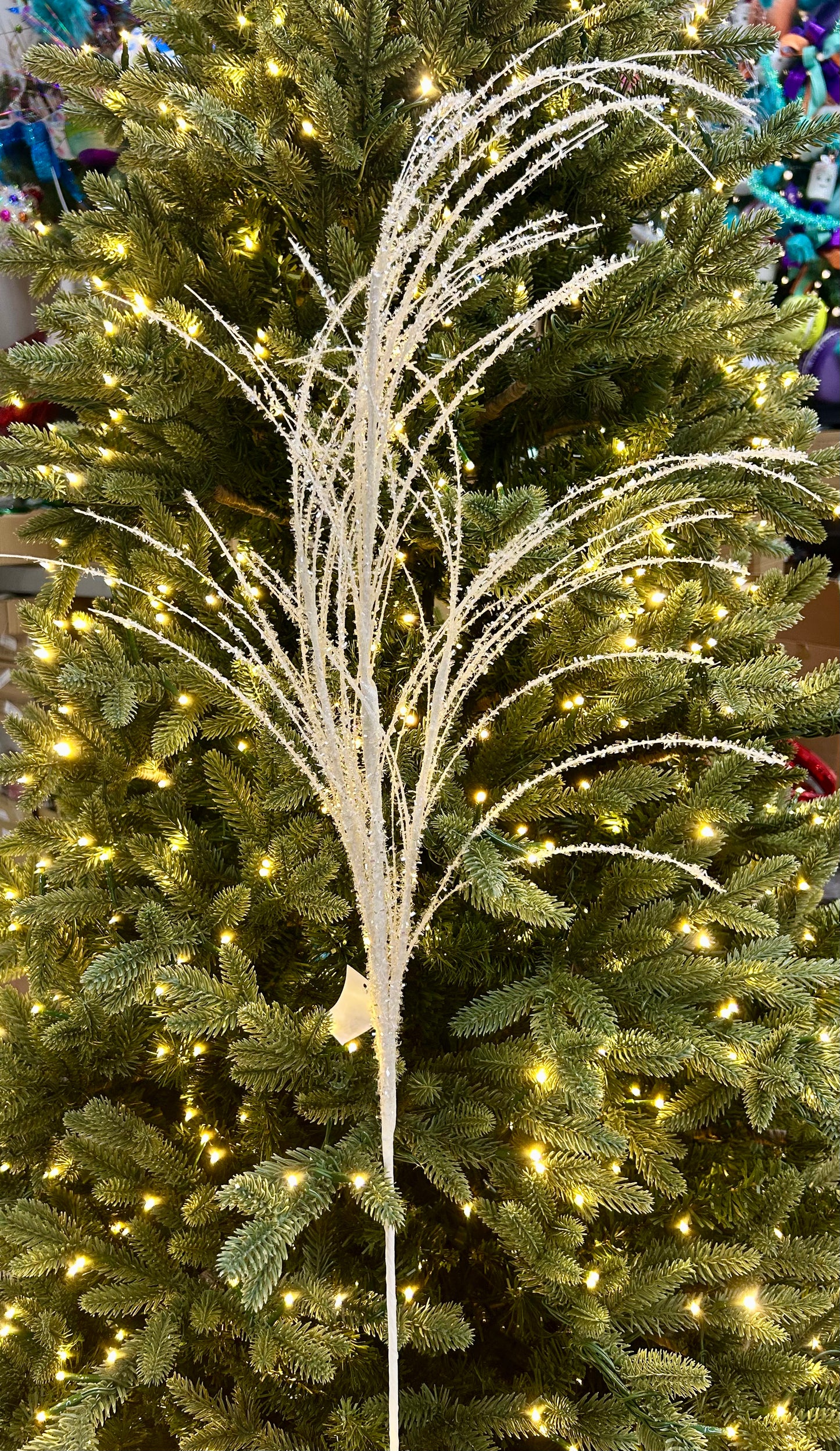 32 Inch White Glitter Pine Spray