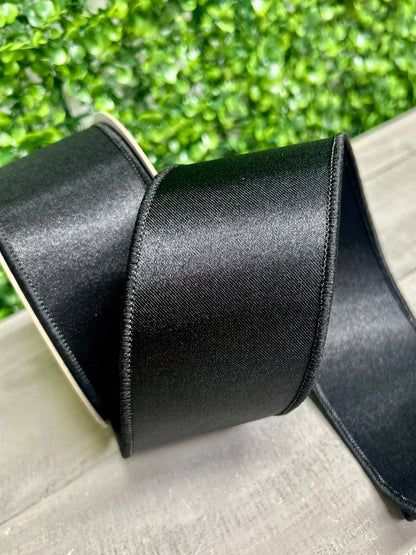 2.5 Inch By 10 Yard Black Satin Fused Ribbon
