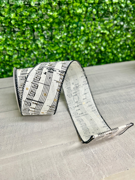 2.5 Inch By 10 Yard Ivory Linen Musical Sheet Ribbon