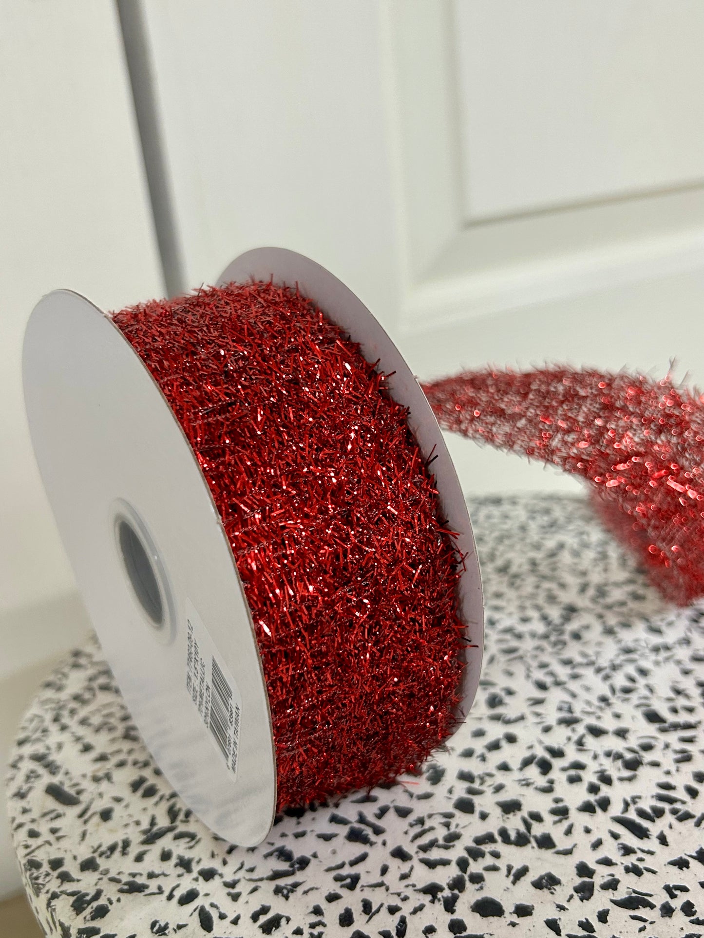 1.5 Inch By 10 Yard Red Long Confetti Metallic Wired Ribbon