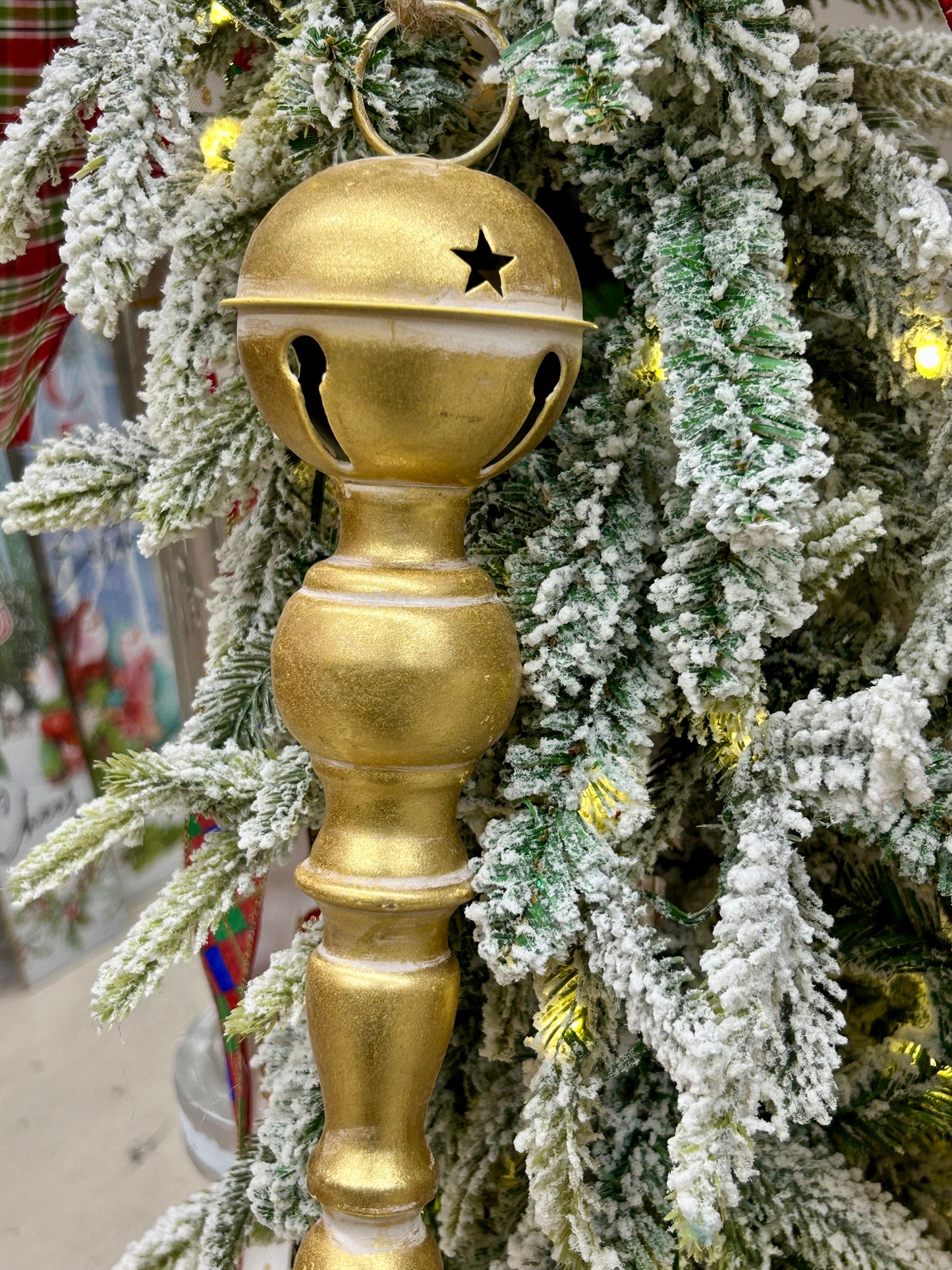 13 Inch Metal Red Green And Gold Bell Top Ornament Three Styles