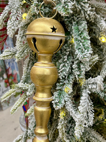 13 Inch Metal Red Green And Gold Bell Top Ornament Three Styles