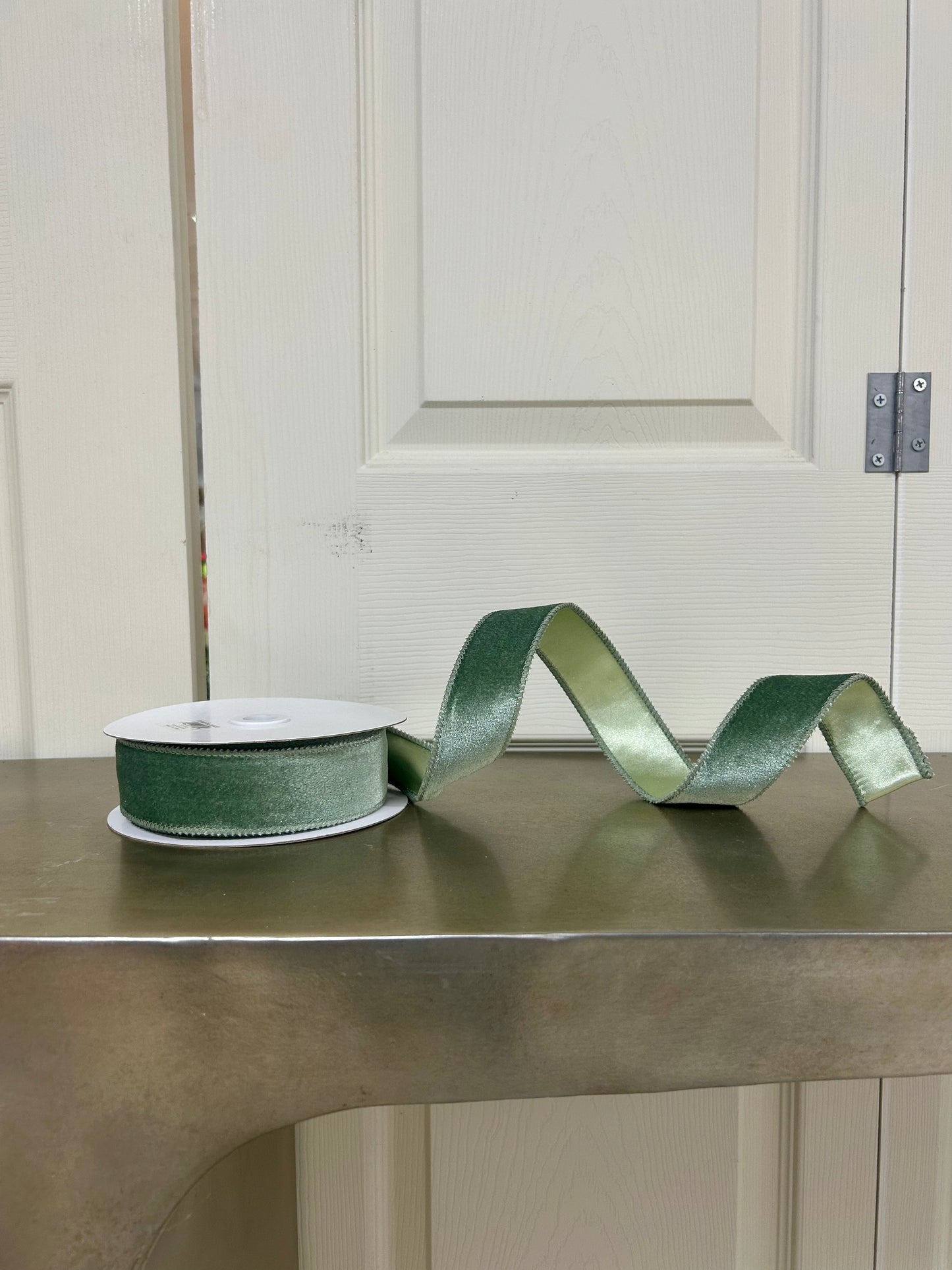 1.5 Inch By 10 Yard Sage Green Deluxe Velvet With Satin Backing Ribbon