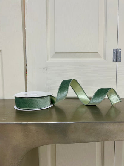 1.5 Inch By 10 Yard Sage Green Deluxe Velvet With Satin Backing Ribbon