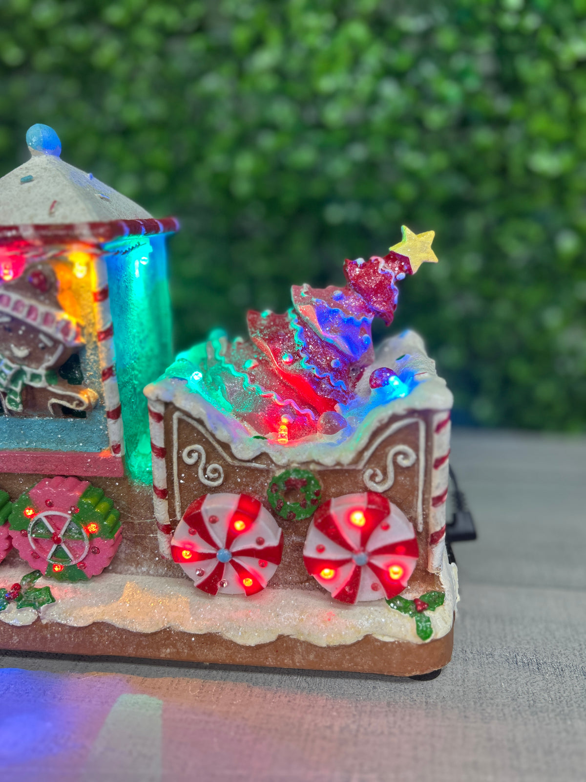 11.4 Inch Electric Lighted Colorful Resin Gingerbread Train