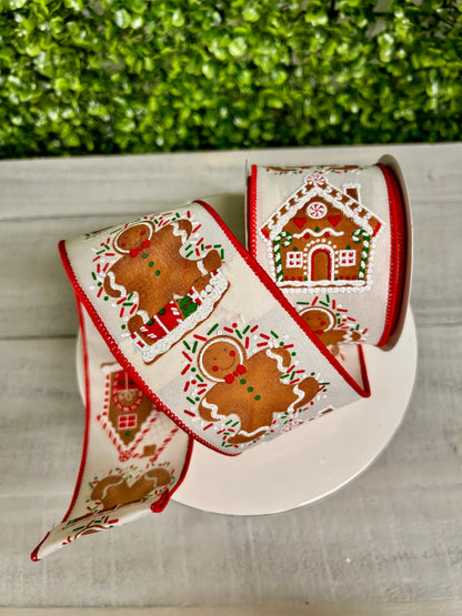 2.5 Inch By 10 Yard Gingerbread Man And House Ribbon