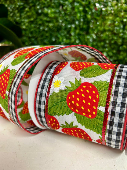 4 Inch By 10 Yard Strawberry Check Ribbon