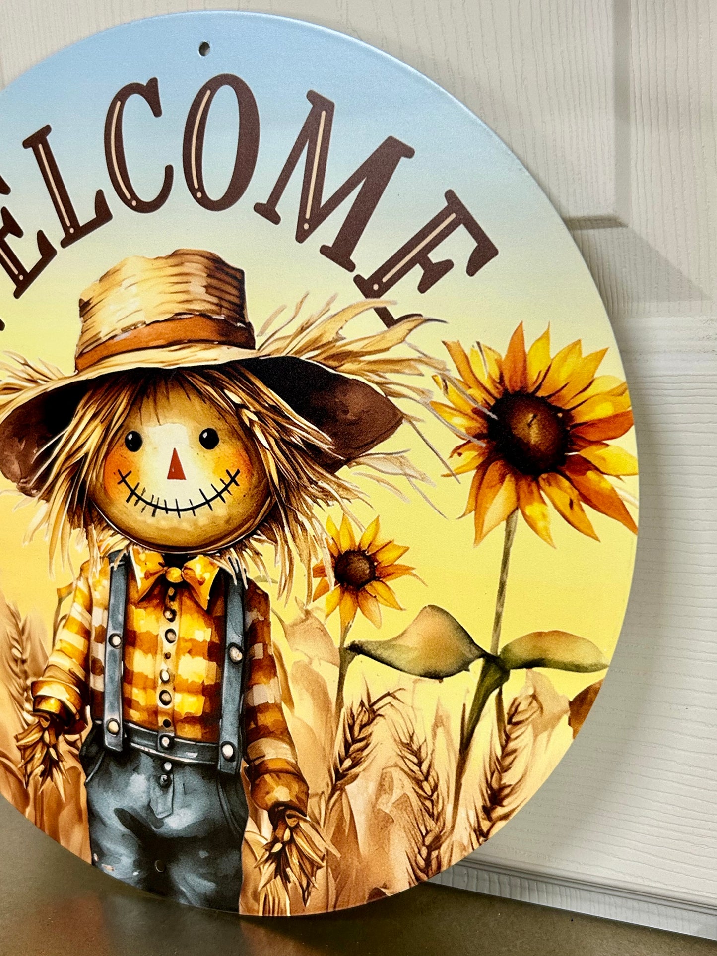 12 Inch Metal Scarecrow Welcome Sign