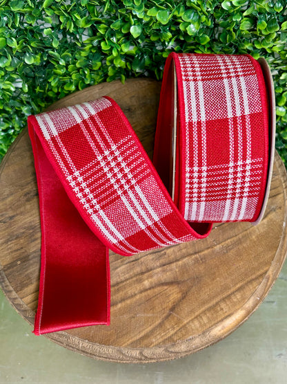2.5 Inch By 10 Yard Red And White Three Stripe Check Fused Ribbon