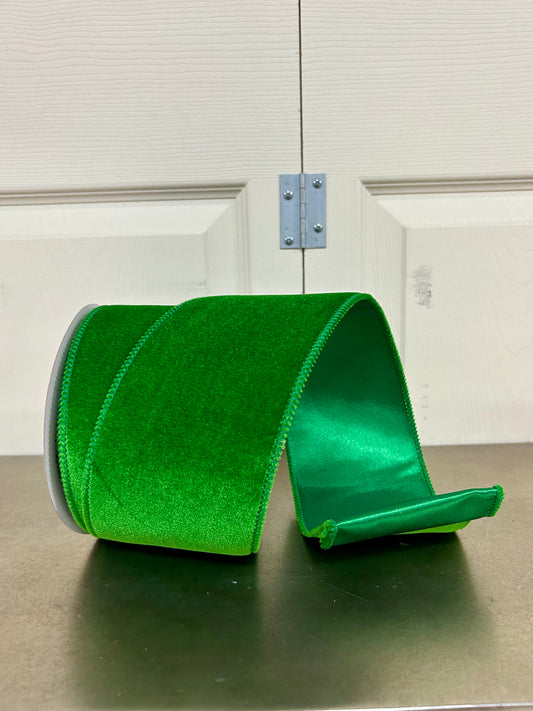 4 Inch By 10 Yard Emerald Green Deluxe Velvet With Satin Backing Ribbon