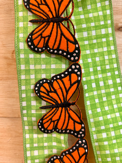 D. Stevens 2.5 Inch By 5 Yards Orange And Black Felt Embroidered Monarch Butterfly Garland
