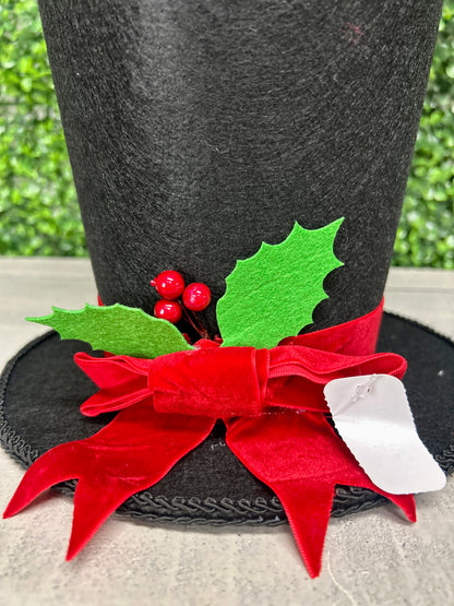 11 Inch Black Holly Bow Top Hat
