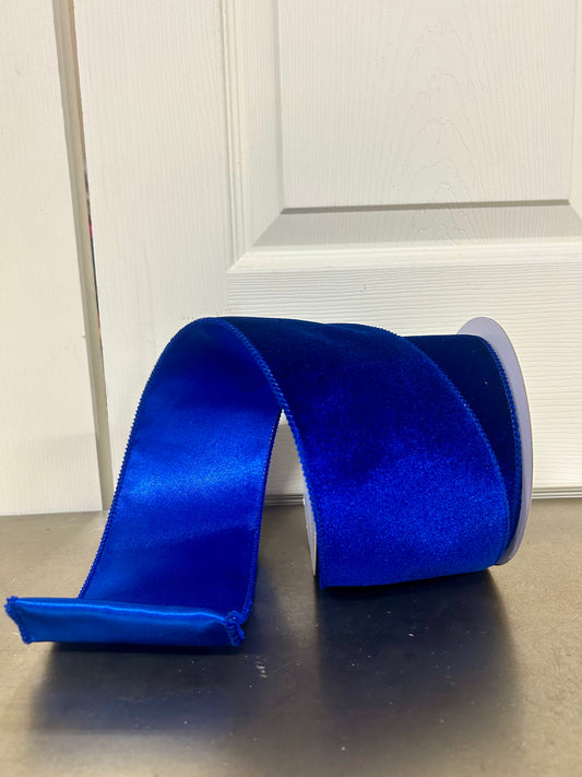 4 Inch By 10 Yard Royal Blue Deluxe Velvet With Satin Backing Ribbon