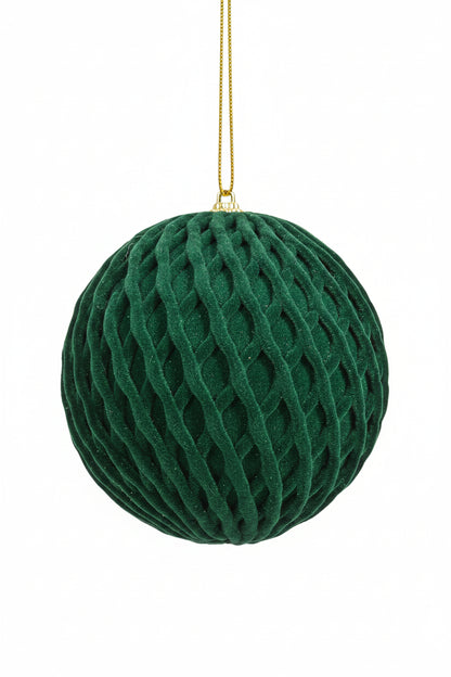 5 Inch Dark Green Flocked Ball Ornament
