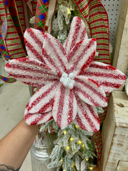 24.75 Inch Red And White Fleece Stripe Poinsettia