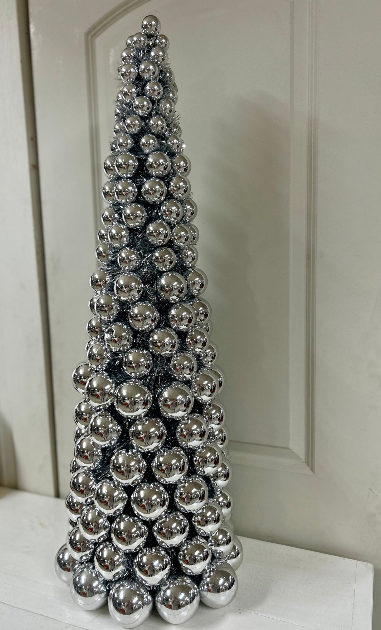 36 Inch VP With Tinsel Ball Cone Tree Silver