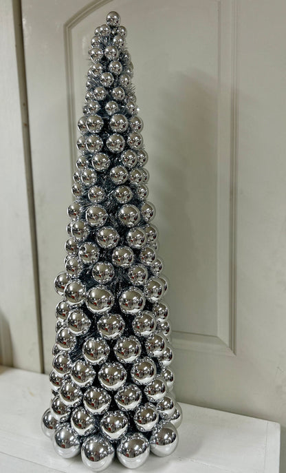 36 Inch VP With Tinsel Ball Cone Tree Silver