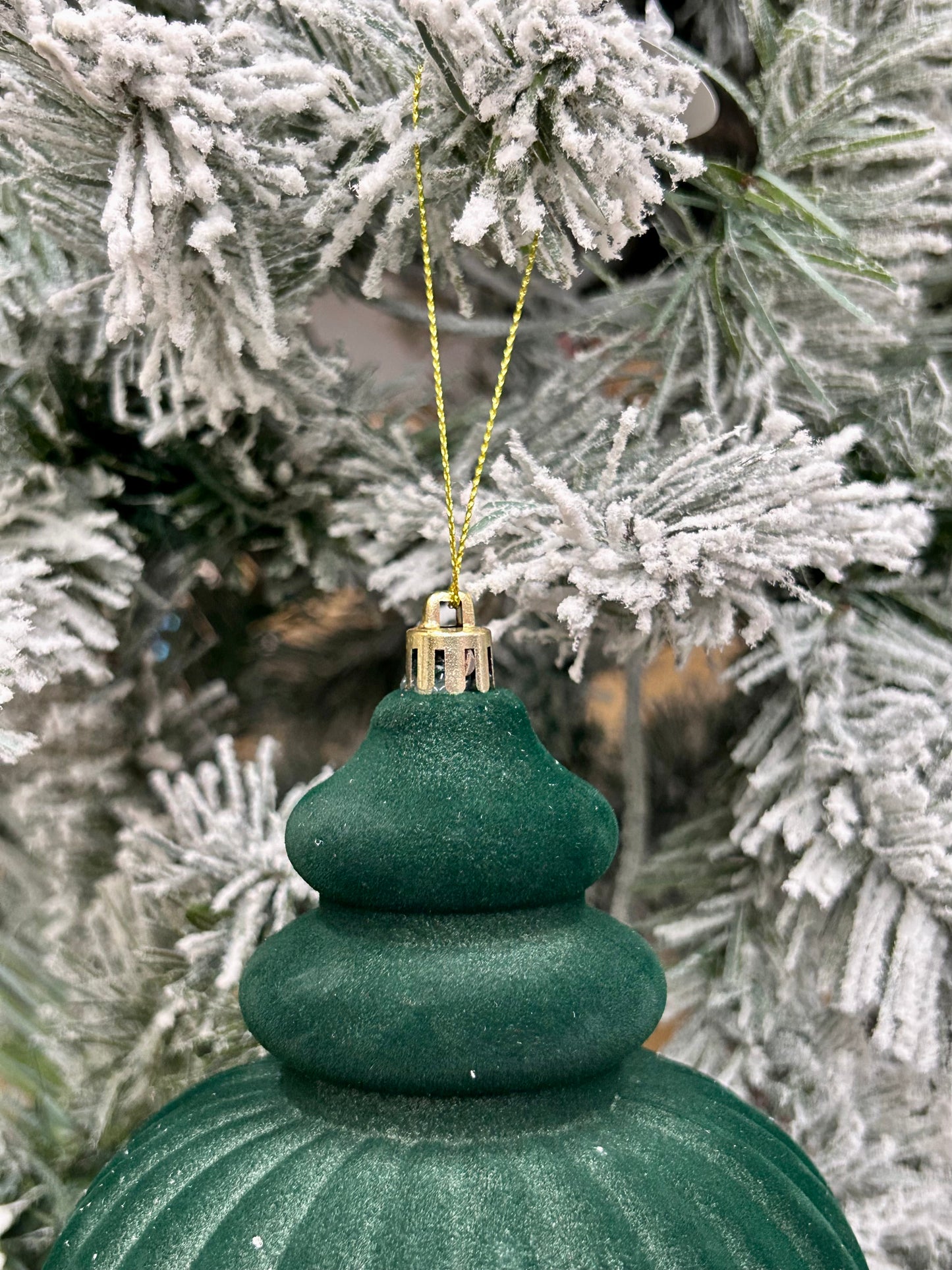10 Inch Hunter Green Plastic Flocked Finial Ornament
