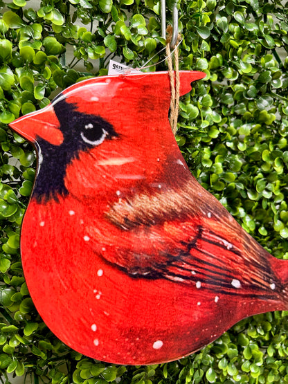 12.6 Inch Wood High Gloss Finish Hanging Holiday Cardinal Two Assorted