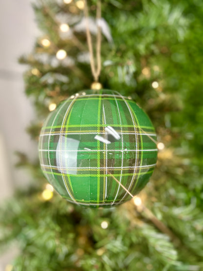6 Inch Green Plaid Ball Ornament