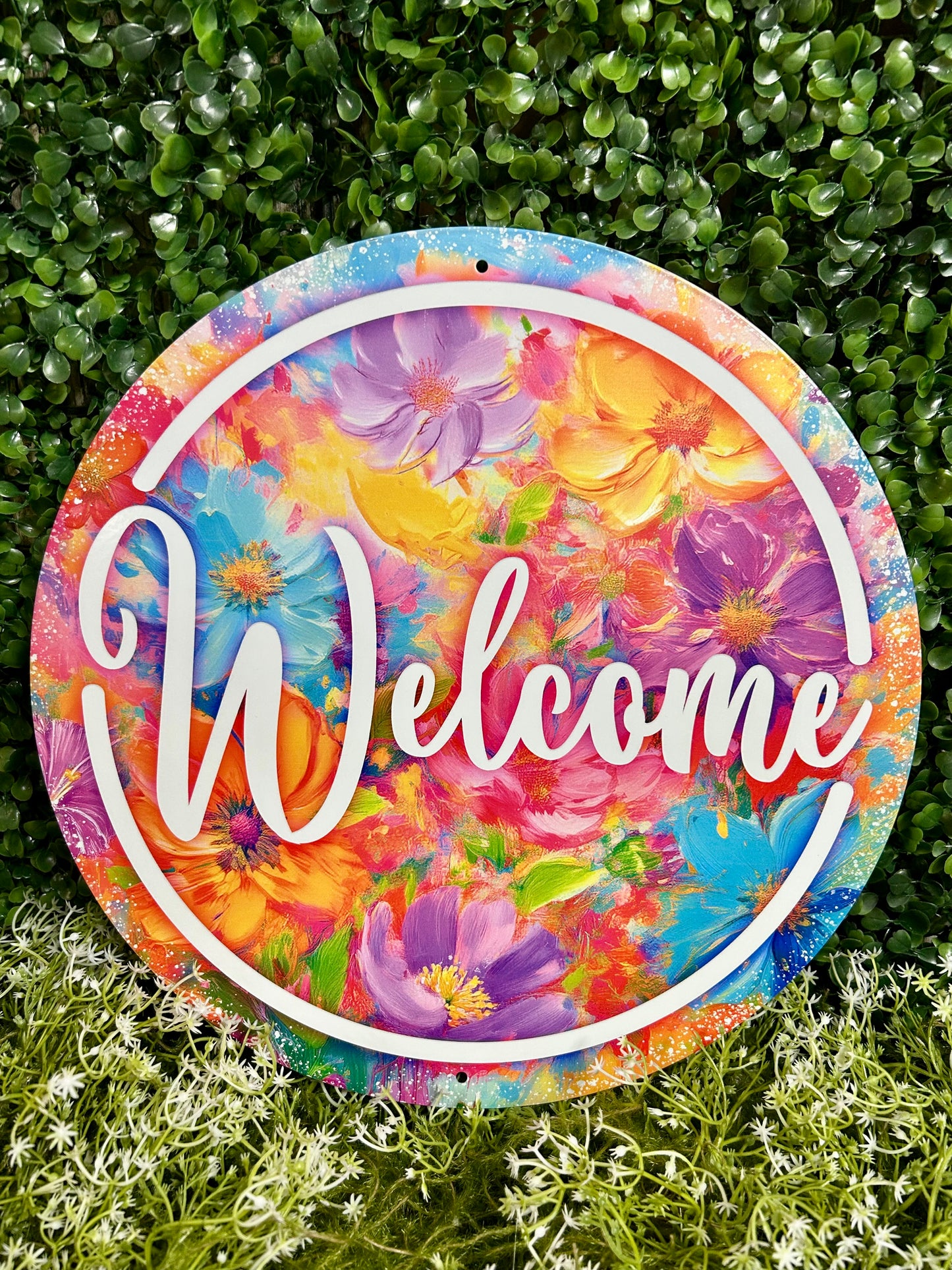 12 Inch Abstract Florals Welcome Sign