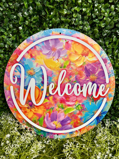 12 Inch Abstract Florals Welcome Sign