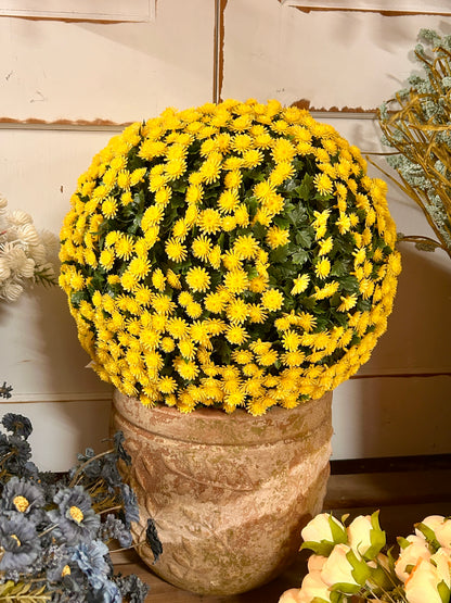 20 Inch Yellow Mum Topiary Ball