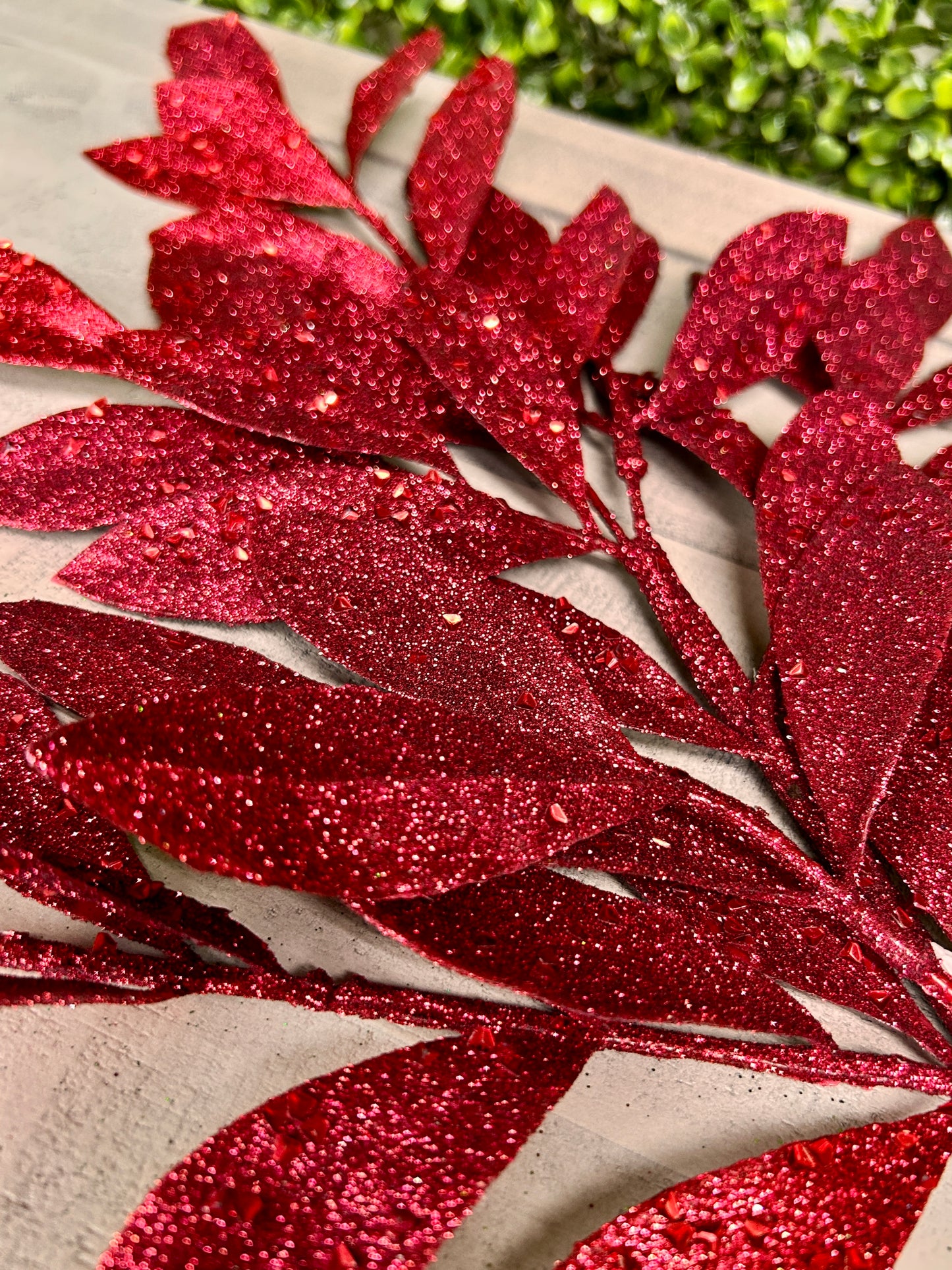 23 Inch Burgundy Glitter Bay Leaf Spray
