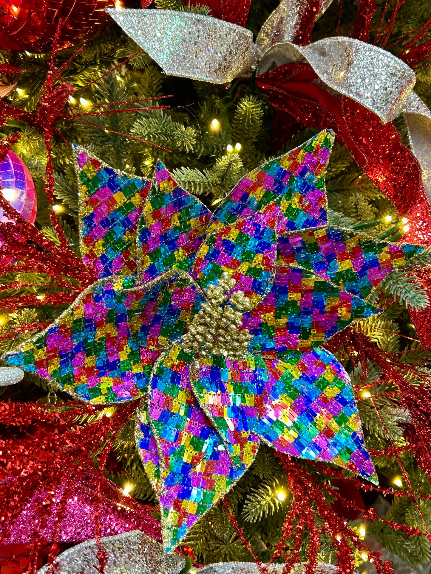 12 Inch Fiesta Sequin Fabric Poinsettia