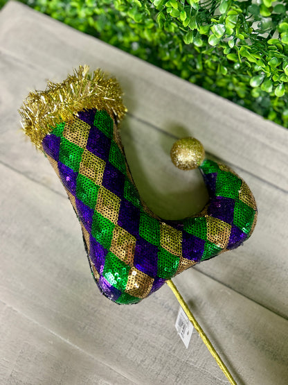 24 Inch Purple Green And Gold Sequin Elf Leg Pick