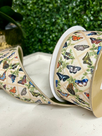 2.5 Inch By 10 Yard Vintage Butterfly Ribbon