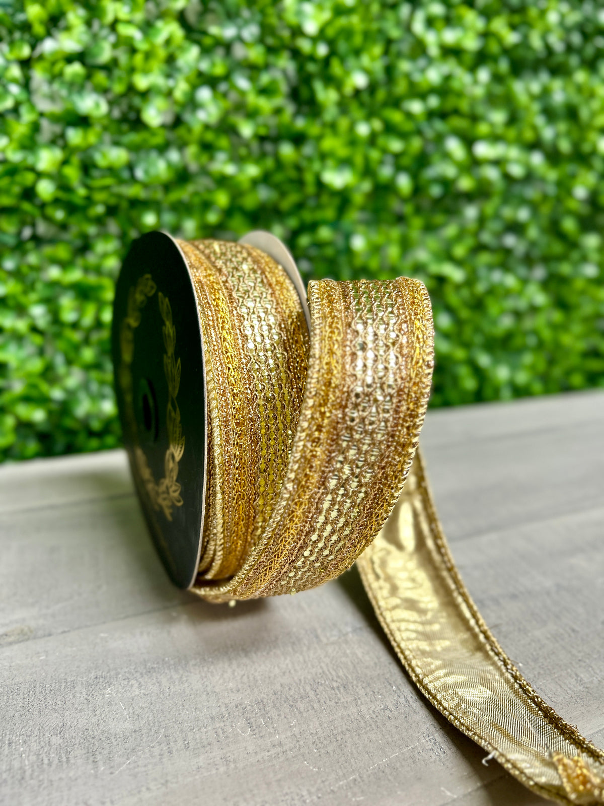 John Mark 1 Inch By 10 Yard Gold Jeweled Metallic Dupioni Ribbon