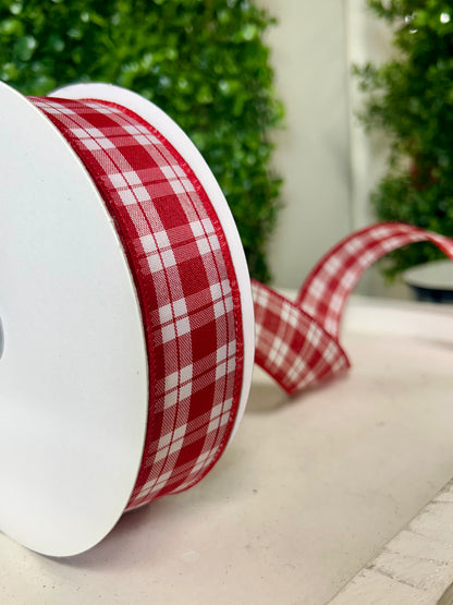 1.5 Inch By 50 Yard Red And White Woven Plaid Ribbon