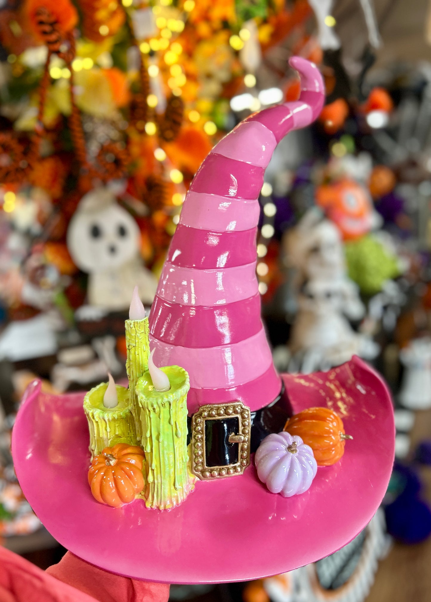 17 Inch Pink Witch Hat With LED Lights