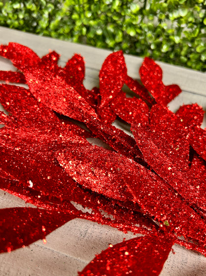 23 Inch Red Glitter Bay Leaf Spray