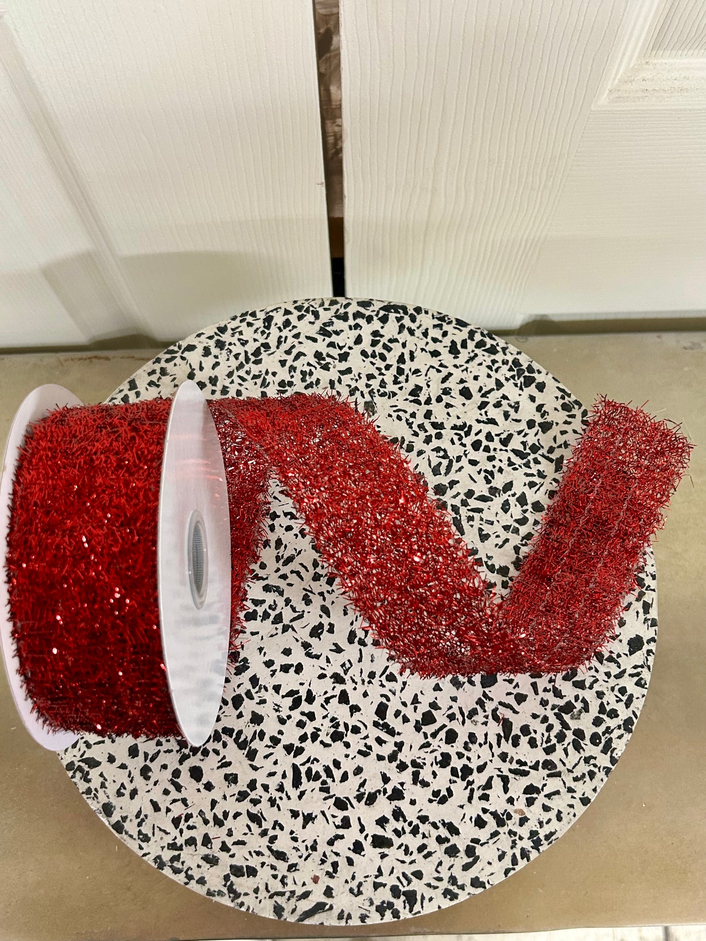 1.5 Inch By 10 Yard Red Long Confetti Metallic Wired Ribbon